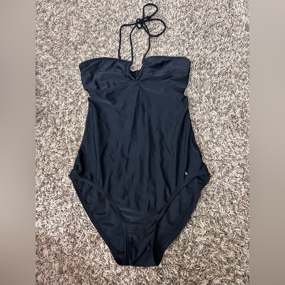 American Eagle Outfitters Black Tie Neck Open Back One Piece Swimsuit Y2K Sz S